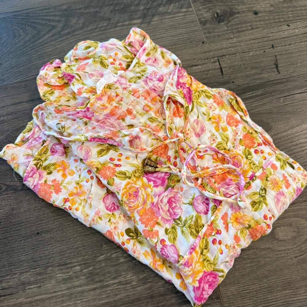 Jane + Delancey Floral Ruffle Cap Sleeve Peasant Top Pink Orange Yellow XL
